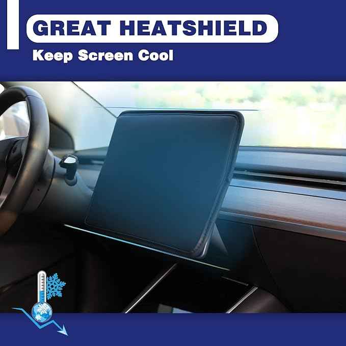 Screen Protector Cover Compatible with Tesla Model 3 Model Y Center Console Display Cover Folding Sun Shade Sleeve Screen Protection from Scratch, Dust, Heat Tesla Interior Accessories (Black)