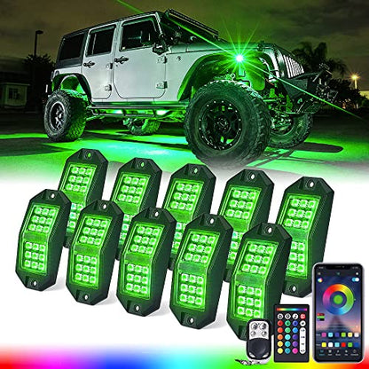 18 LED Rock Lights 10 Pods Wide Angle Bluetooth Wheel Well Lights (10 Count)