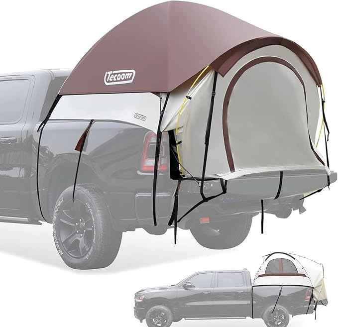 Tecoom Truck Bed Tent, Double Layer Waterproof PU3000mm for 5.5-6.7ft, Portable 2/3 Person Compact Full Size Pickup with Rain Fly for Back of Camping Beach