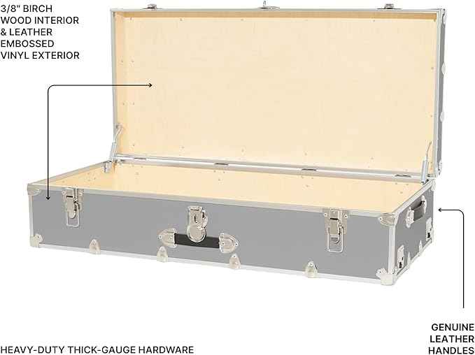 Rhino Trunk & Case Trundle Home Storage & College Trunk With Wheels - 44”x20”x12” - 1500+ lbs Capacity. USA Made Secure Under-Dorm Bed Footlocker for Clothes and Food, and Underbed Shoe Storage Box