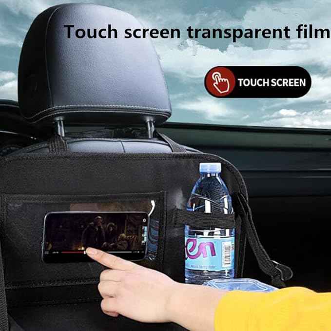 Tumecos 2 Pack Car Seat Back Organizer and Storage with Touch Screen Tablet Holder, Kick Mats, Back Seat Protector (black&red)