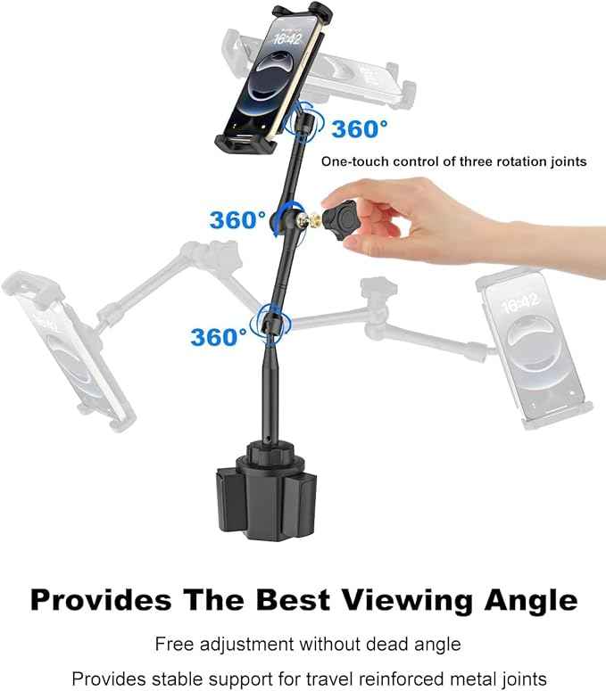 Heavy Duty Cup Holder Tablet Mount wiht Adjustment Metal Arm, iPad Cup Holder Mount for Suvs, Trucks, Compatible with iPad Pro Air Mini, iPhone, Galaxy Z Fold, 4-13" Devices