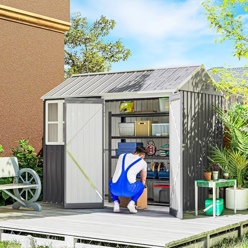 8' x 5.5' Outdoor Storage Shed Metal Garden Shed Window Gray