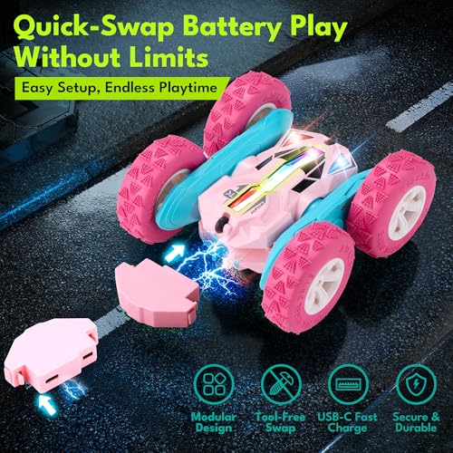 Pink Remote Control Cars RC Stunt Flip Car Crawler Toys Girls 6+
