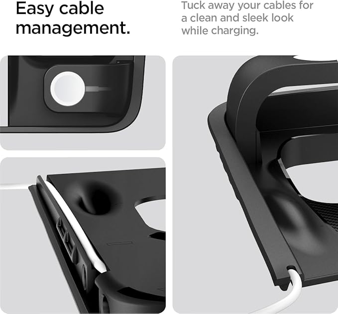 Spigen 3-in-1 Organizer Mount for Tesla Model Y 2021-24 & Model 3 2021-23 (Watch Charger Not Included) - Uses Tesla Wireless Charging Pad - Charge iPhone, AirPods, Apple Watch