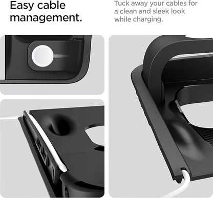 Spigen 3-in-1 Organizer Mount for Tesla Model Y 2021-24 & Model 3 2021-23 (Watch Charger Not Included) - Uses Tesla Wireless Charging Pad - Charge iPhone, AirPods, Apple Watch