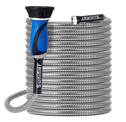 Metal Garden Hose 25 Ft Flexible Stainless Steel Garden Hose Lightweight