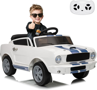 12V Ride on Car Licensed Shelby GT350, Battery Powered Ride On Toy for Toddlers with Remote Control, Electric Car for Kids, Bluetooth, Shock Absorbers, Safety Belt, 3 Speeds, LED Lights, Music, White - AutoBay