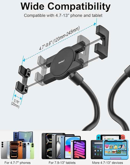woleyi Cup Holder Tablet Mount for Car, [Double Device Clamp] Dual iPad Phone Car Mount with 10" Gooseneck Adjustable Arm for iPad Pro Air Mini, Galaxy Tabs, Z Fold, Fire HD, iPhone, 4.7-13" Devices