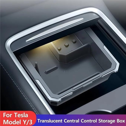 GGCLIMAX Center Console Organizer Compatible with Tesla Model Y 2021-2024 Model 3 2021-2023 Double-Layer Hidden Drawer Armrest Storage Tray With Micro-Frosted PC Silicone