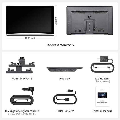 10.8inch Android Portable Car TV Headrest Monitor Tablet for Cars Back seat Support Phone Wireless mirroring Touchscreen with WiFi/Bluetooth/HDMI/USB/Video Player (CPAD-108-2)