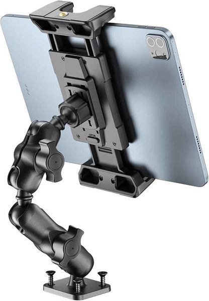OHLPRO Tablet Mount for Truck - Dual Folding Aluminum Arm, Heavy-Duty Drill Base Car Tablet Holder for iPad & 5"-13" Tablets and Phones, Universal Dashboard Wall Desktop Business Mount