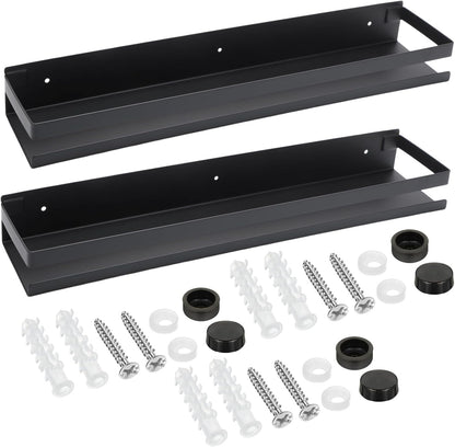Lallisa 2 Pieces Stainless Steel Shelf Bathroom Shower Floating Shelves Wall Mounted Shower Caddy Basket Shelf Storage Organizer Shelves for Bathroom, Kitchen, Living Room(19.69 Inches/ 50 cm,Black)