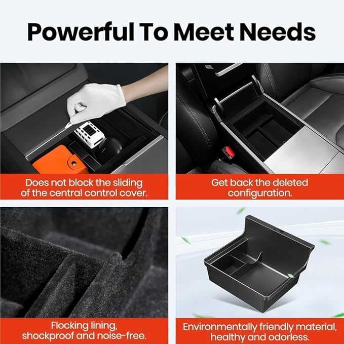 GGCLIMAX Car Organizer Center Console Hidden Storage Box Compatible with Tesla Model 3 Highland 2024 Compatible with Model Y Juniper 2025 Front and Rear Armrest Organizer With Push-Pull Design(3PCS)