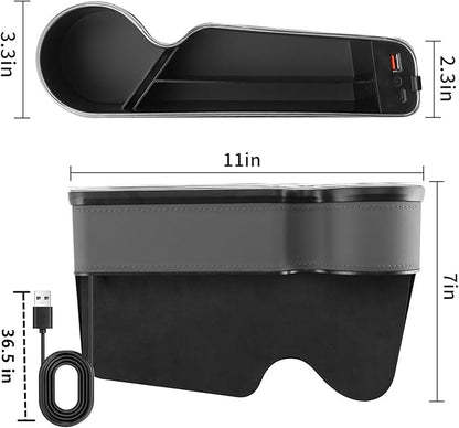 7 Color Led Car Seat Gap Organizer with 56W Type C USB Charging Multifunctional Front Seat Organizer with Cup Holder Console Organizer Seat Gap Filler with Vibe Lamp for Andriod iPhone Grey
