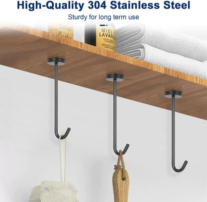 NearMoon Coat Hooks, Wall Hooks for Hanging Hat Hurse Robe, 304 Stainless Steel Heavy Duty Towel Hangers for Bathroom Livingroom Kitchen-Ceiling Hook, 6 Pack (8 Inch, Matte Black)