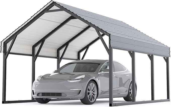 10 x 15 FT Metal Carport, Heavy Duty Carports Reinforced Frame and Steel Roof, All-Weather Shelter Canopy for Pickups, Boats, Cars, and Tractors