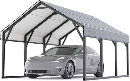 10 x 15 FT Metal Carport, Heavy Duty Carports Reinforced Frame and Steel Roof, All-Weather Shelter Canopy for Pickups, Boats, Cars, and Tractors
