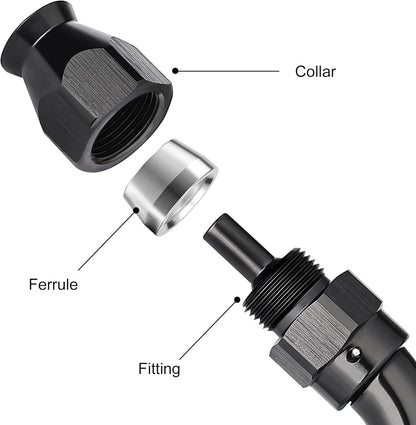EVIL ENERGY 4AN 45 Degree PTFE One Piece Full Flow End Hose Fitting Aluminum Black