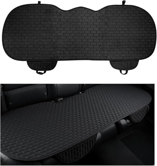 Back Car Seat Cover, Anti-Slip Breathable Linen Bottom Seat Protector Covers with Storage Pockets, Long Rear Seat Cushion Pad for Most Cars SUVs Truck Van (Black)