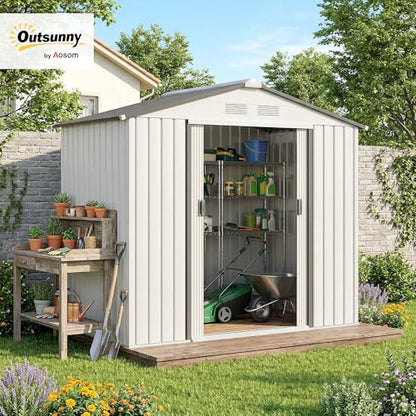 7' x 4' Outdoor Storage Shed Garden Tool Metal Shed White