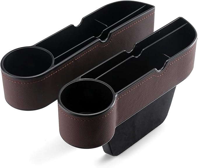 Car Seat Gap Filler Organizer for Tesla Model 3/Model S/Model X/Model Y/Cybertruck/Roadster Seat Organizer Auto Leather Cup Holder Gap Organizer,Coffee-2pcs