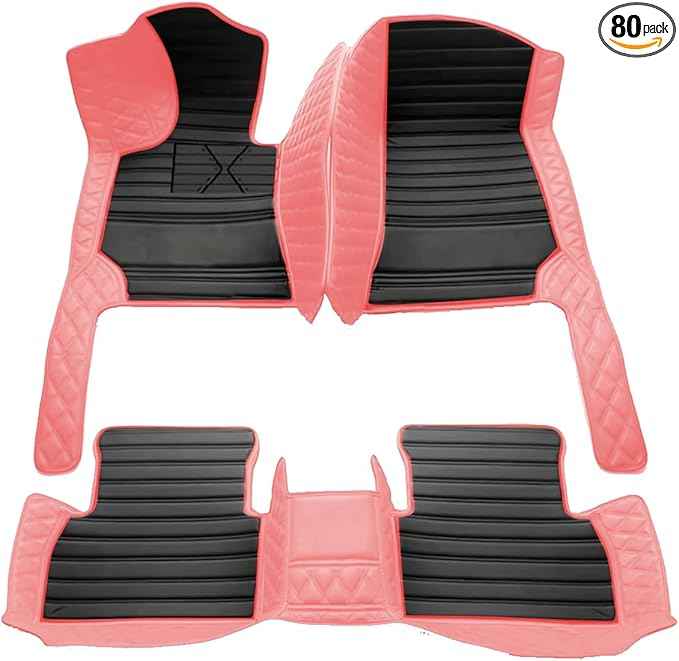 TREGOO All-Weather Anti Slip Floor mat is Suitable mats for floo of All for Tesla Models from 2012 to 2025 (Edge Pink with Black Horizontal Stripe)