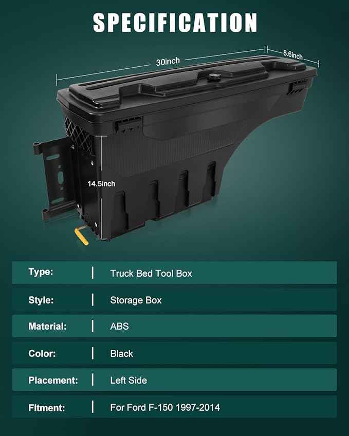 SCITOO Left Driver Side Truck Bed Tool Box for Ford F-150 1997-2014,Multi-Compartment Dividers Organized Storage,Heavy Duty & No-Drill Installation