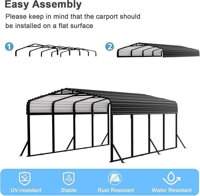 12x20FT Heavy Duty Metal Carport - Reinforced Galvanized Carport Canopy for All-Weather Shelter, Enhanced Wind Resistance for Boats, Cars, Trucks and Tractors