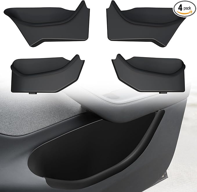 4PCS Door Side Storage Box Full-Wrap Pocket Liner compatible with 2026 2025 Tesla Model Y Juniper Accessories TPE Front and Rear Full Cover Door Side Organizer Tray
