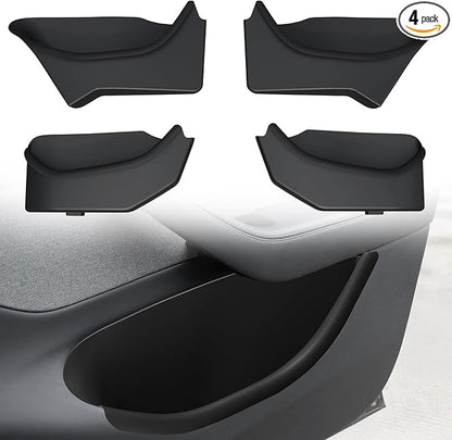 4PCS Door Side Storage Box Full-Wrap Pocket Liner compatible with 2026 2025 Tesla Model Y Juniper Accessories TPE Front and Rear Full Cover Door Side Organizer Tray