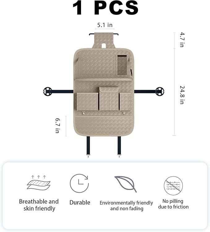 Car Seat Organizers,Multi-functional Back Seat Protectors, Storage Pouches, and Tray Holders (for Cars, Kids, Seat Back and Rear Seats) (Woven Beige, 1 Pcs)