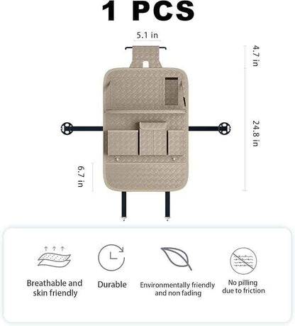 Car Seat Organizers,Multi-functional Back Seat Protectors, Storage Pouches, and Tray Holders (for Cars, Kids, Seat Back and Rear Seats) (Woven Beige, 1 Pcs)