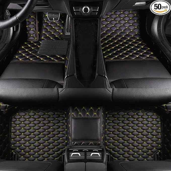 Custom Car Floor Mats for 99.99% Sedan SUV Sports Car Men Women Protection Full Coverage Pads Anti-Slip Leather Floor Lining All Weather Car Floor Mats (Black Yellow)
