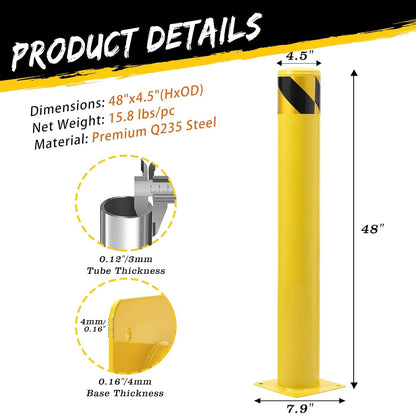 2 Pack Safety Bollard Post, 48 Inch Height 4.5 Inch Diameter Yellow Pipe Safety Steel Bollards with Anchor Bolts and Wrench, Steel Bollards for Road Warning Construction Traffic Control