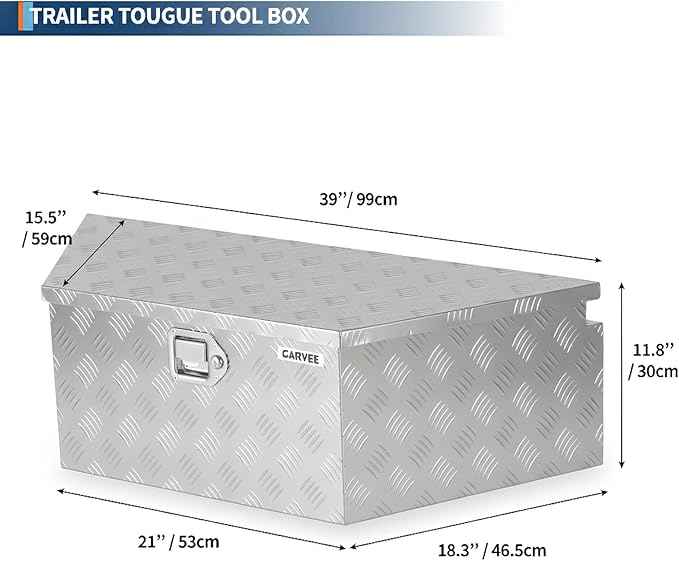 Garvee Heavy Duty Trailer Tongue Box with Lock & Keys, 39" x 16" x 12" Steel Tool Chest Storage Organizer for Utility Trailer, Pickup Truck Bed, RV, SUV and Off-Road Vehicle, Silver