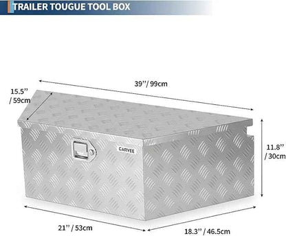 Garvee Heavy Duty Trailer Tongue Box with Lock & Keys, 39" x 16" x 12" Steel Tool Chest Storage Organizer for Utility Trailer, Pickup Truck Bed, RV, SUV and Off-Road Vehicle, Silver