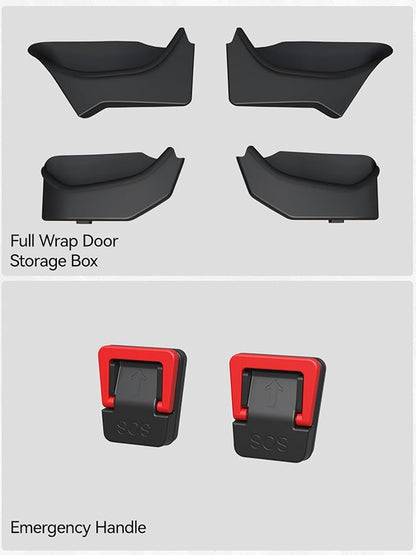 4PCS Door Side Storage Box Full-Wrap Pocket Liner compatible with 2026 2025 Tesla Model Y Juniper Accessories TPE Front and Rear Full Cover Door Side Organizer Tray