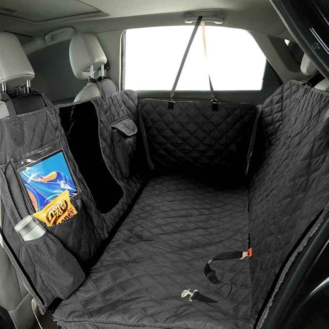 Dog Car Seat Cover for Back Seat, Dog Hammock for Car, Waterproof Backseat Cover for Dogs in Car SUV & Truck, with Mesh Window and Multiple Pockets