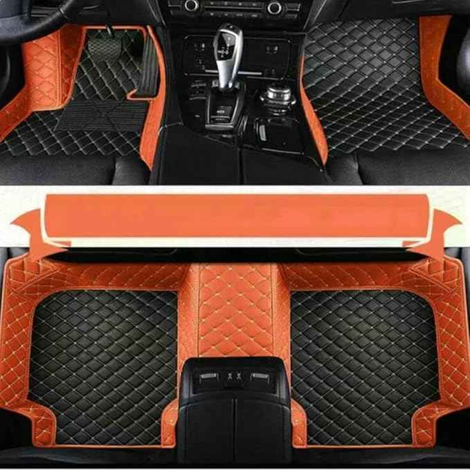MAEVEN Customized Leather car Floor mats Suitable for 99% of car Models All-Weather Protection Waterproof Anti Slip Men's Women's car Liners (Orange+Black)