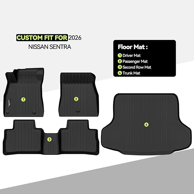 Tongama-Floor Mats for 2026 Nissan Sentra, All Weather TPE Floor Liners and Trunk Mat Protectors for Nissan Sentra Interior Waterproof Accessories