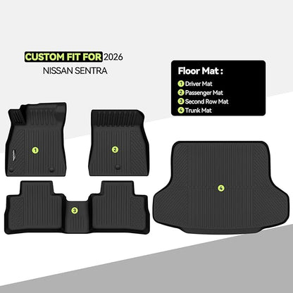 Tongama-Floor Mats for 2026 Nissan Sentra, All Weather TPE Floor Liners and Trunk Mat Protectors for Nissan Sentra Interior Waterproof Accessories