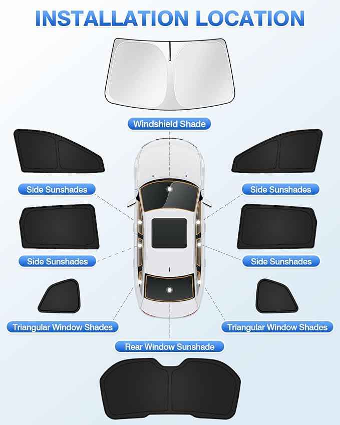 Sunshades for 2014-2020 Nissan Rogue (Not for Rogue Sport) Accessories Windshield Sun Shade Side Rear Window Shade Cover Sun Visor Shield Privacy Protection Keep Vehicle Cool Black 8PCS