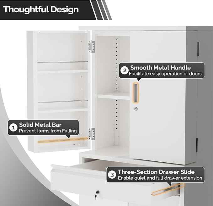 VINGLI Metal Storage Cabinet with 4 Doors & 1 Drawer, 71'' Steel Locking Cabinet with 6 Door Hanging Shelves and Adjustable Shelves for Garage, Warehouse, Home Kitchen, Dining Living Room (White)