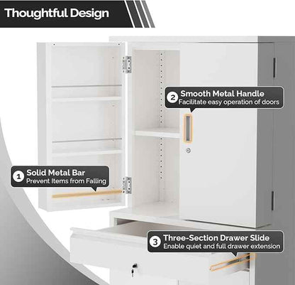 VINGLI Metal Storage Cabinet with 4 Doors & 1 Drawer, 71'' Steel Locking Cabinet with 6 Door Hanging Shelves and Adjustable Shelves for Garage, Warehouse, Home Kitchen, Dining Living Room (White)