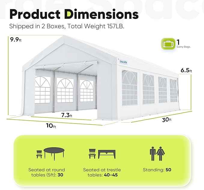 Quictent 10x30 Party Tent Heavy Duty Outdoor Canopy Tent Carport Wedding Event Shelter BBQ Wedding Tents for Parties with Storage Bags(Church)