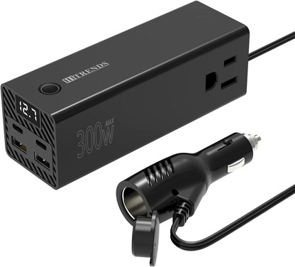 HITRENDS 300W Car Power Inverter Dual DC 12V to 110V AC Car Power inverters with PD 36W USB-C & 24W USB-A, Car Plug Converter with Switch and Current LCD Screen