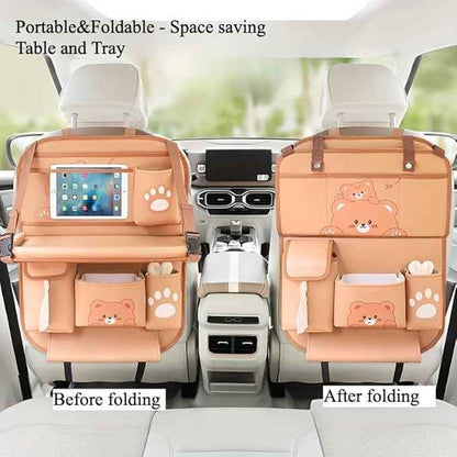 Car Organizer for Back Seat - Bear Design Storage Bag with Multi-Pockets, Kick Mat, Cup Holder, Trash Can, Table & Phone Holder | PU Leather, Waterproof, Easy Clean Car Accessories