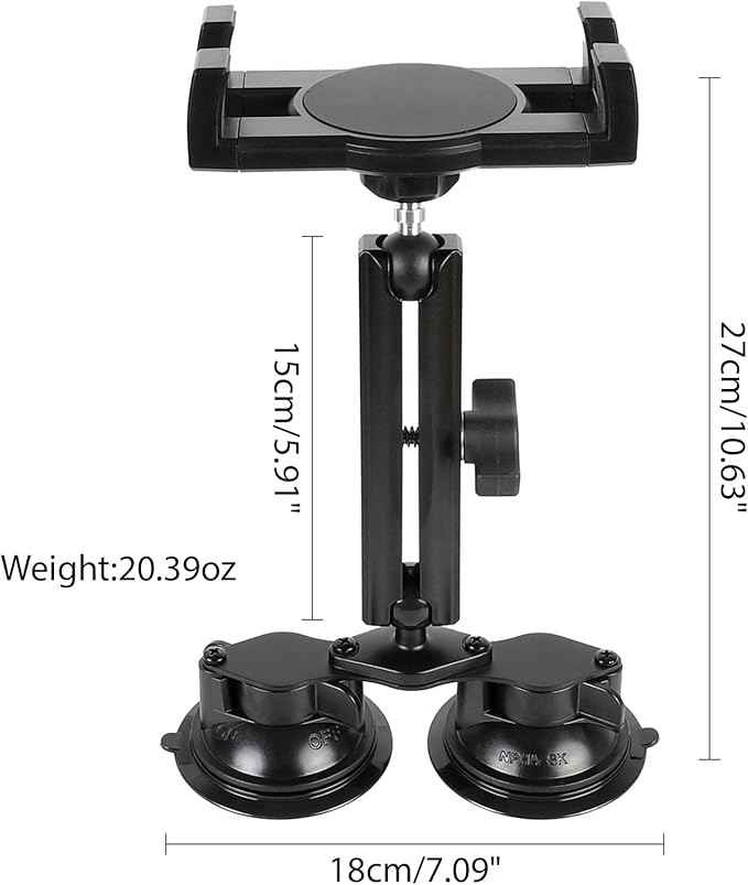 Dual Suction Cup Tablet Holder Mount for Personal Airplane/Boat/Car/Truck Windshield, Pilots iPad Holder Fits iPad Pro Air and Other 4.7-13" Tablets