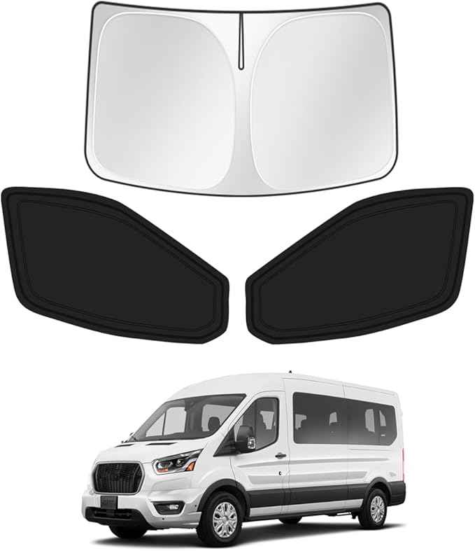 Window Shades for 2015-2025 2026 Ford Transit Accessories Windshield Sun Shade Side Rear Window Cover Sunshade Sun Visor Shield Privacy Protection for Camping Keep Vehicle Cool Black 3PCS